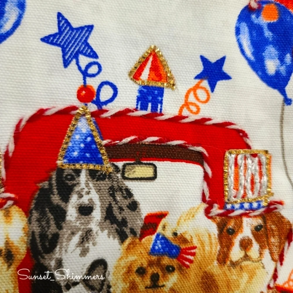 2pc Patriotic Dogs Red Truck July 4th Kitchen Tea Towel Set Stars & Stripes NEW
